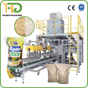 Rice Bagging Lines, Rice Packaging and Weighing Machines Basmati Rice 25-50Kg Bag Fully Automatic Bagging Machine and Palletizing Line for PP Woven bag