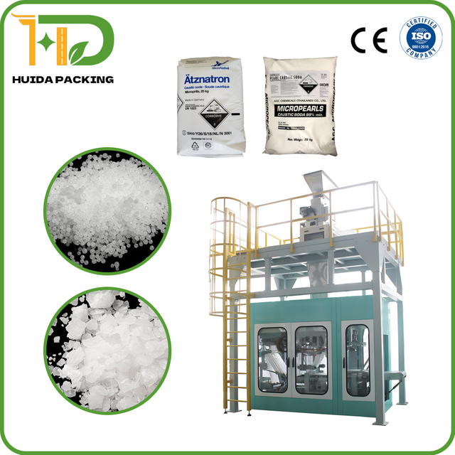 25 kg Bag Caustic Soda Pearl Granules Bagging Packing Machine PE Roll of Tubular Film Filling Machine for Volatile Corrosive Product