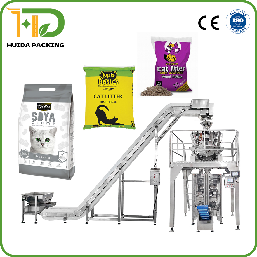 1-5 KG Fully Automatic Cat Litter Packing Machine VFFS Vertical Filling Packaging Machine High Speed Die Cut Gusset Bag Packaging System