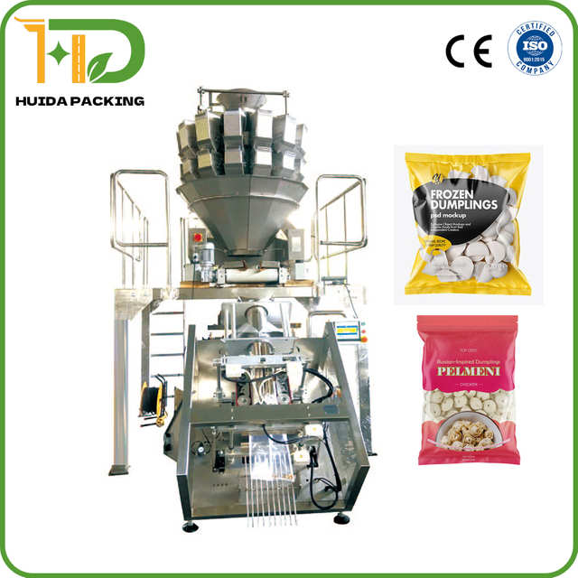 Quick-frozen Dumpling Packaging Machine Inclined Anti-shatter Food Bag-filling Vertical Form Fill Seal Machine with Multihead Weigher