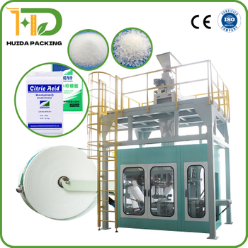 ENSIGN 25kg Citric Acid Tubular Film Form Fill and Seal FFS Bagging Machine & Robot Palletizing line for Crystalline Powders, Colorless Crystals or Granules
