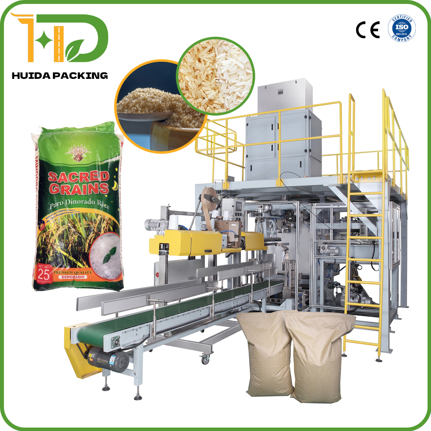50 kg Rice Bag Packing and Stitching Machine Automatic Rice Bag Packing Machine Commodity Rice and Sugar Packaging Equipment