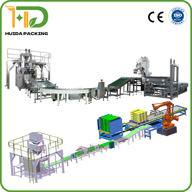Automatic Heavy Bag Packing and Palletizing Production Line Best Automated Robotic Palletizing System for 20-100 lb Bags
