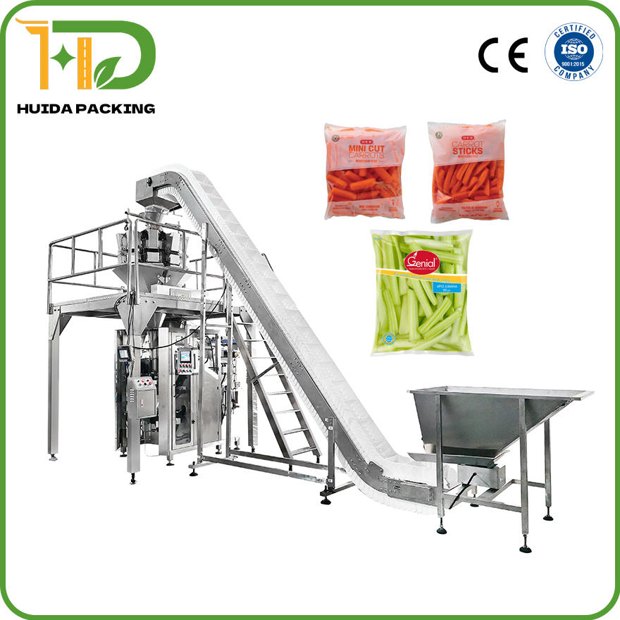 Mini-cut Carrots VFFS Packing Machine Baby-cut Carrot Sticks Multihead Weigher Vertical Form Fill Seal Machine For Vegetable 