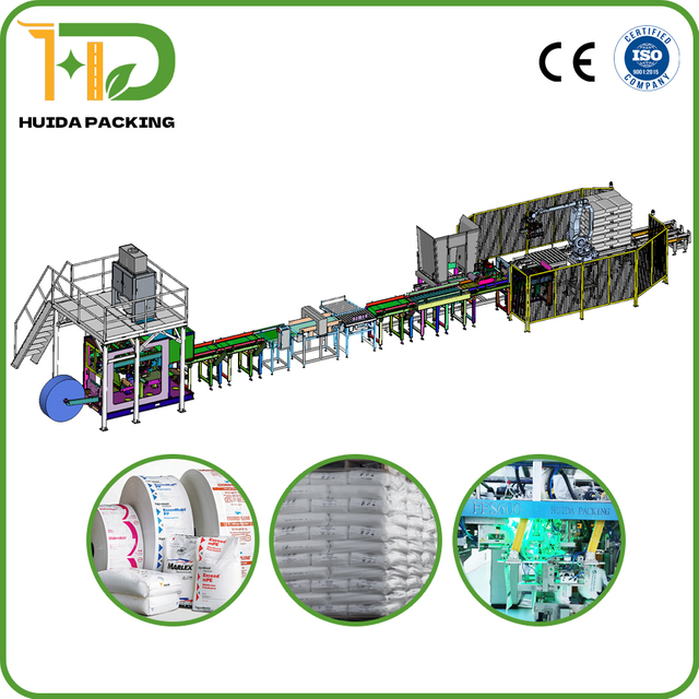 FFS Bagging and ABB Robot Palletizer System FFS Bagger Tubular Form Fill and Seal Bagging Machine for Plastic Pellets, Resins, Special Polymers, Fertilizers, and Animal Feed