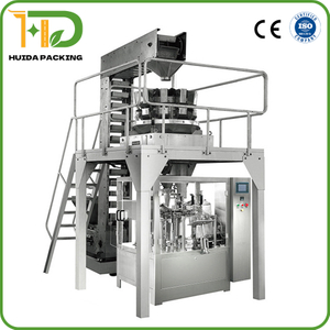 Rotary Packing Machine Form-Fill-Sealing Systems with Rotary Bagger, 10 Head Weigher Pre-Made Pouch Packaging Line
