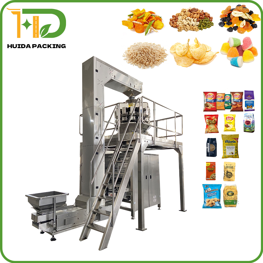 Multi Head Weigher With High Speed Pouch Packing Machine VFFS Granule Snacks Potato Chip Popcorn Candy Filling Vertical Form Fill Seal Packaging Machine
