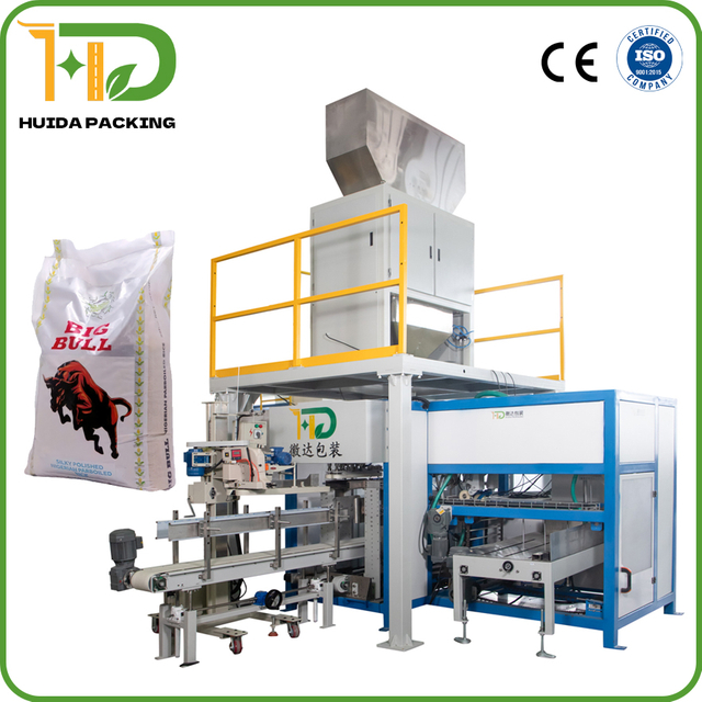 China OEM Automatic Rice Packaging Line 25kg/50kg with Palletizer | Integrated Bagging System Manufacturer | Factory Direct 