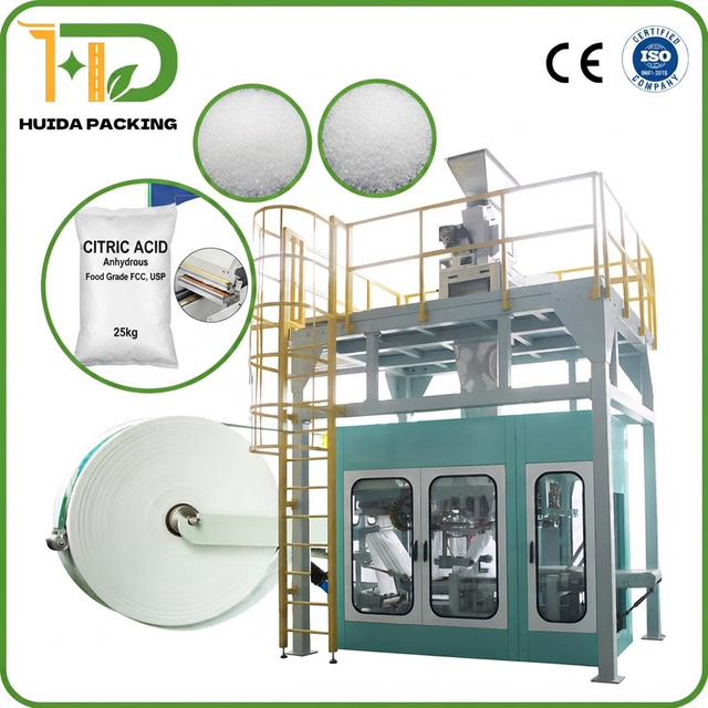 Automatic Tubular FFS Bagging Machine Heavy Duty Form Fill and Seal Packaging System for Citric Acid Chemical Granules 25kg-50kg Up to 1800 Bags/Hr